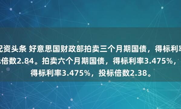 配资头条 好意思国财政部拍卖三个月期国债，得标利率3.540%，投标倍数2.84。拍卖六个月期国债，得标利率3.475%，投标倍数2.38。